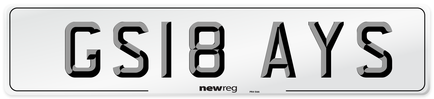 GS18 AYS Number Plate from New Reg